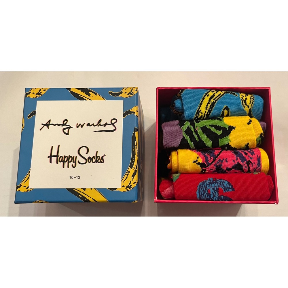 Happy Socks Andy Warhol 4 Pack Gift Set Multi Color Pop Art Crew Socks 10-13